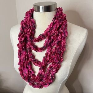 HANDMADE Crochet Infinity Scarf Metallic Rose Red